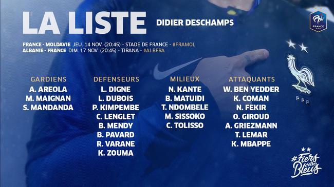 法国队3月16日公布新名单